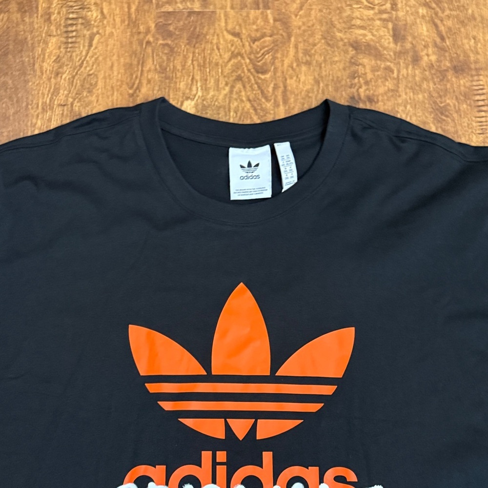 adidas Originals Black Tee with Orange Trefoil and White Script Size XXL - Picture 3 of 11
